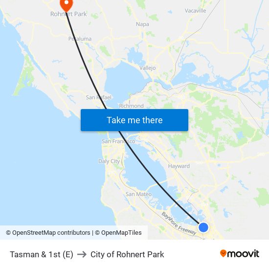 Tasman & 1st (E) to City of Rohnert Park map