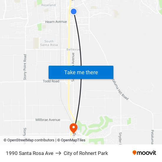 1990 Santa Rosa Ave to City of Rohnert Park map