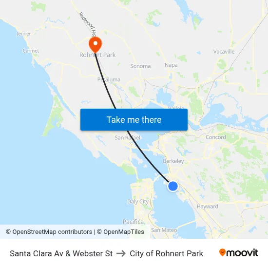 Santa Clara Av & Webster St to City of Rohnert Park map