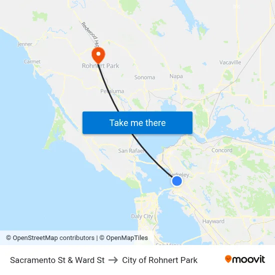 Sacramento St & Ward St to City of Rohnert Park map