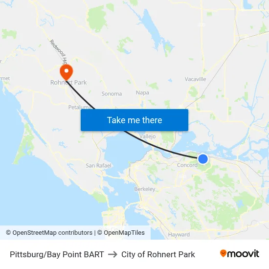Pittsburg/Bay Point BART to City of Rohnert Park map
