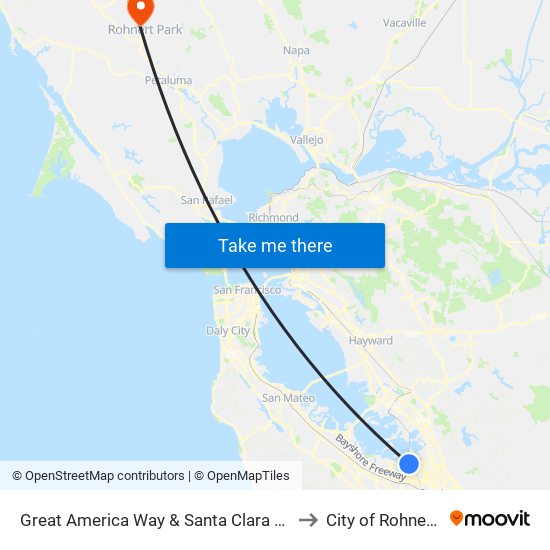 Great America Way & Santa Clara Gateway (W) to City of Rohnert Park map