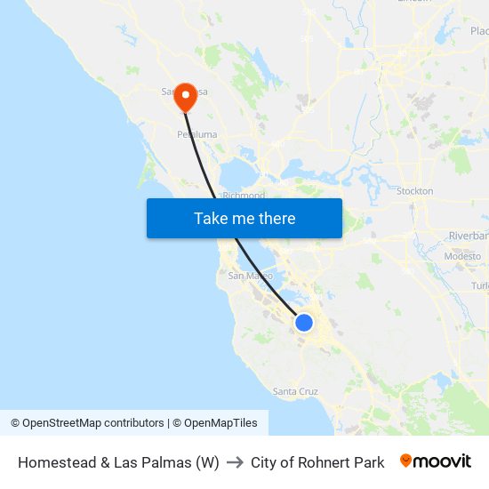 Homestead & Las Palmas (W) to City of Rohnert Park map