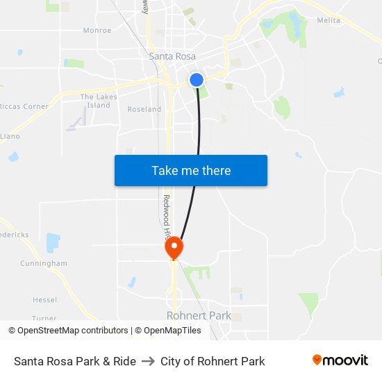 Santa Rosa Park & Ride to City of Rohnert Park map