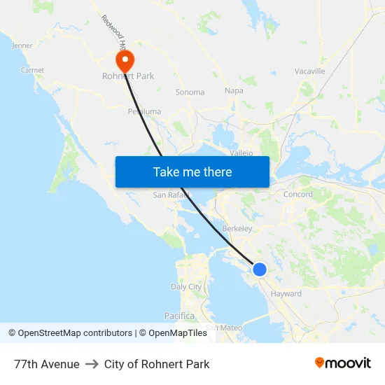 77th Avenue to City of Rohnert Park map