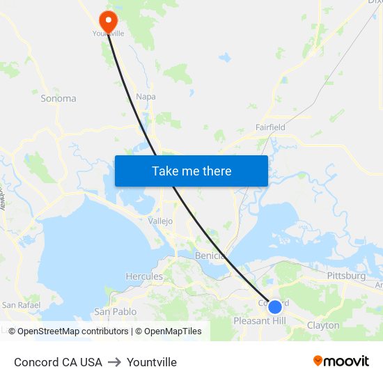 Concord CA USA to Yountville map