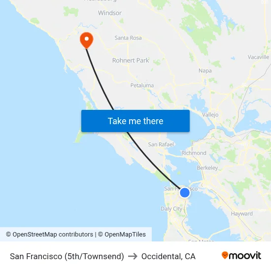 San Francisco (5th/Townsend) to Occidental, CA map