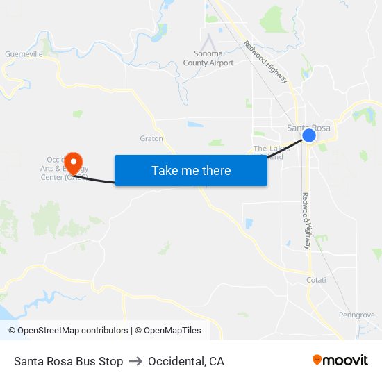 Santa Rosa Bus Stop to Occidental, CA map