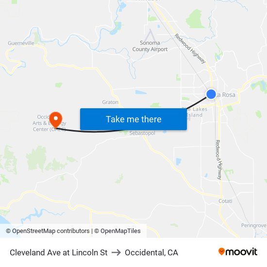 Cleveland Ave at Lincoln St to Occidental, CA map