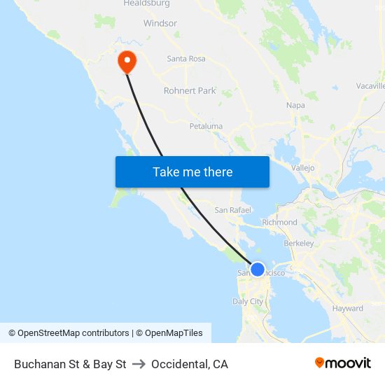 Buchanan St & Bay St to Occidental, CA map