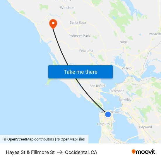 Hayes St & Fillmore St to Occidental, CA map