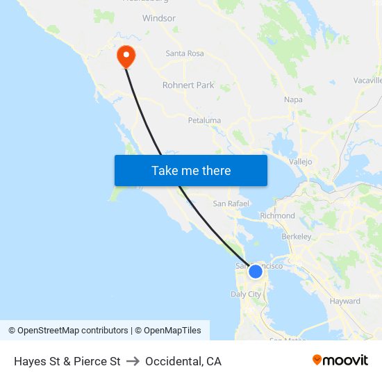 Hayes St & Pierce St to Occidental, CA map