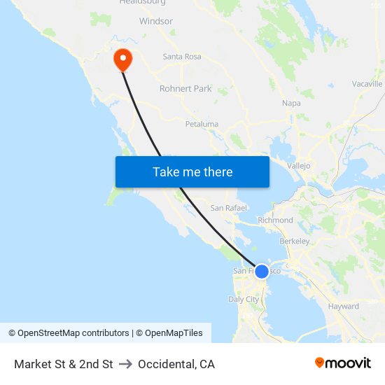 Market St & 2nd St to Occidental, CA map