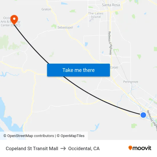 Copeland St Transit Mall to Occidental, CA map