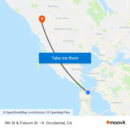 9th St & Folsom St to Occidental, CA map