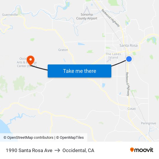 1990 Santa Rosa Ave to Occidental, CA map