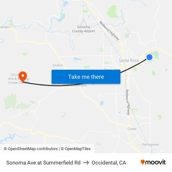 Sonoma Ave at Summerfield Rd to Occidental, CA map