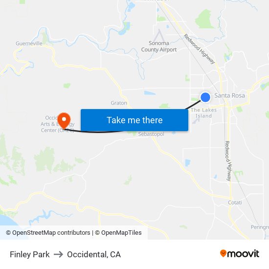 Finley Park to Occidental, CA map