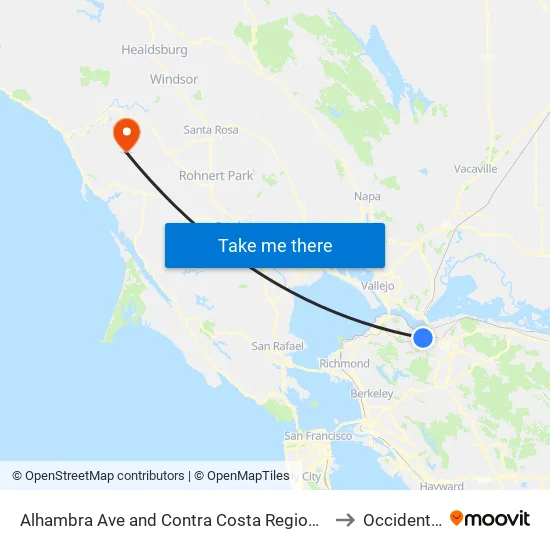 Alhambra Ave and Contra Costa Regional Medical Center to Occidental, CA map
