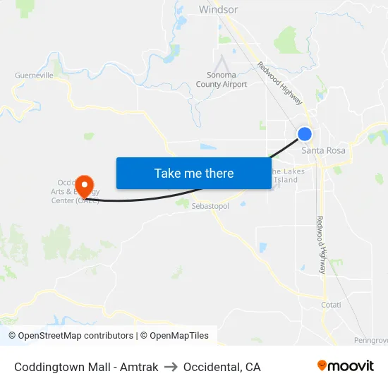Coddingtown Mall - Amtrak to Occidental, CA map