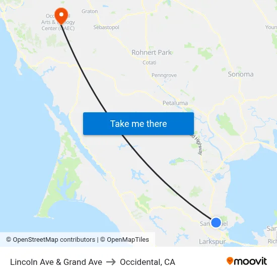 Lincoln Ave & Grand Ave to Occidental, CA map
