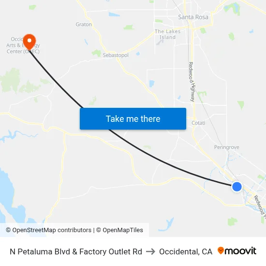 N Petaluma Blvd & Factory Outlet Rd to Occidental, CA map