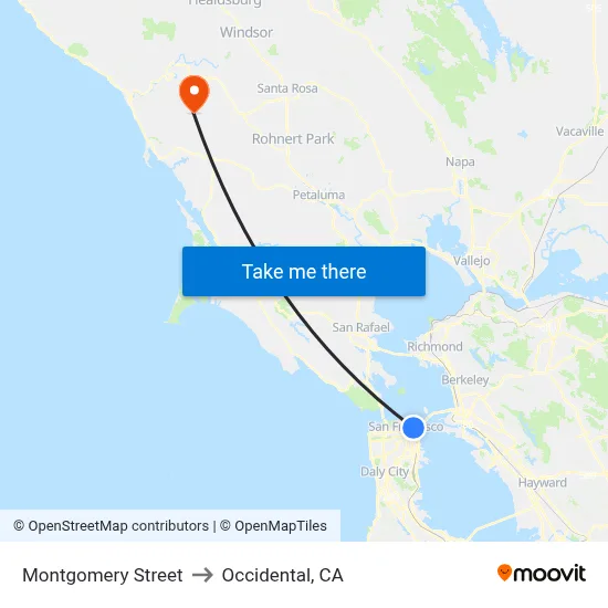 Montgomery Street to Occidental, CA map