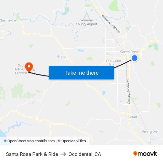 Santa Rosa Park & Ride to Occidental, CA map