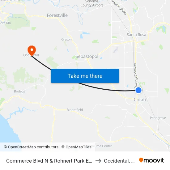 Commerce Blvd N & Rohnert Park Expy to Occidental, CA map