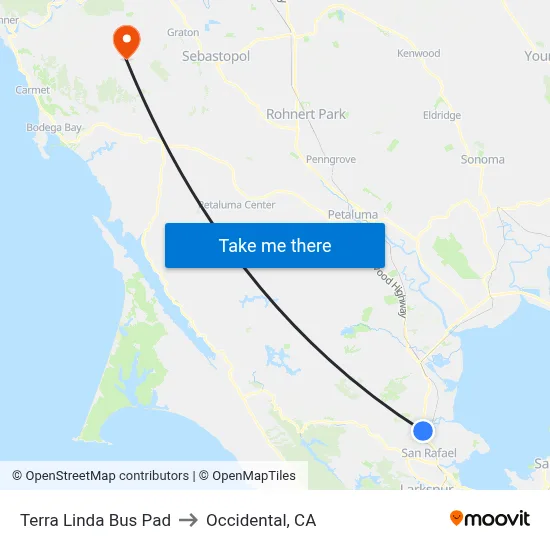 Terra Linda Bus Pad to Occidental, CA map