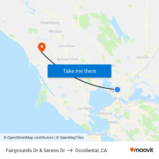Fairgrounds Dr & Sereno Dr to Occidental, CA map