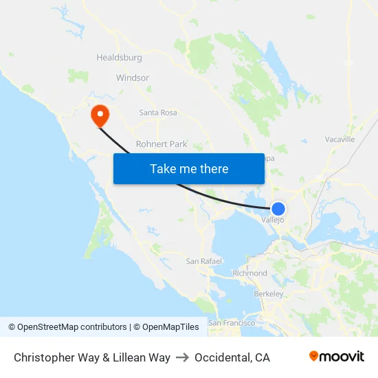 Christopher Way & Lillean Way to Occidental, CA map