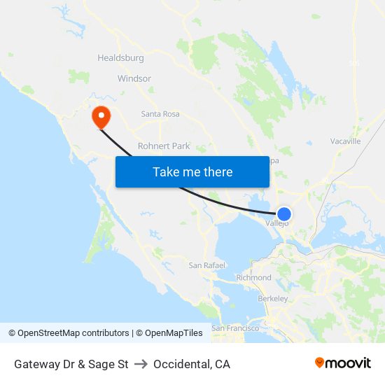 Gateway Dr & Sage St to Occidental, CA map