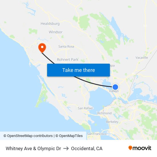 Whitney Ave & Olympic Dr to Occidental, CA map