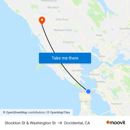Stockton St & Washington St to Occidental, CA map