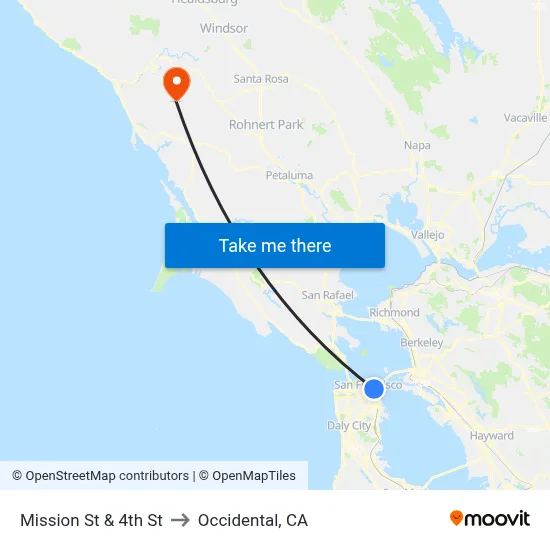 Mission St & 4th St to Occidental, CA map