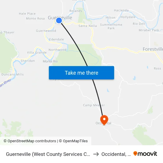 Guerneville (West County Services Center) to Occidental, CA map