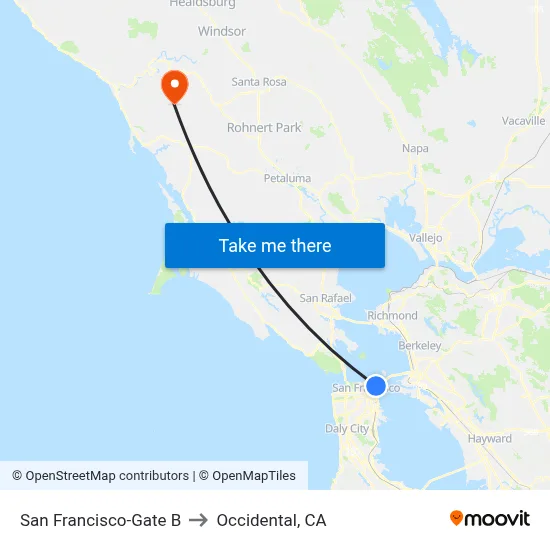 San Francisco-Gate B to Occidental, CA map