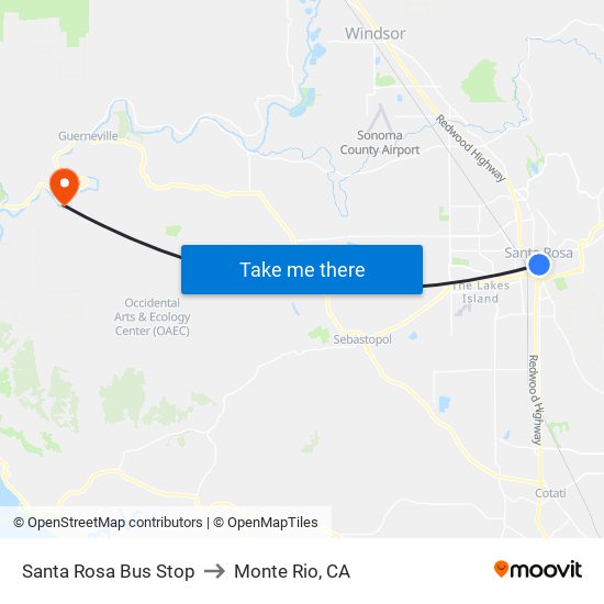 Santa Rosa Bus Stop to Monte Rio, CA map