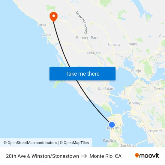 20th Ave & Winston/Stonestown to Monte Rio, CA map