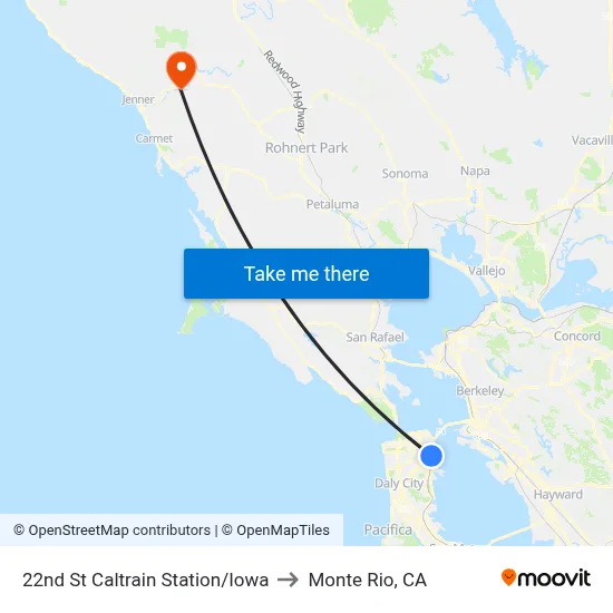 22nd St Caltrain Station/Iowa to Monte Rio, CA map