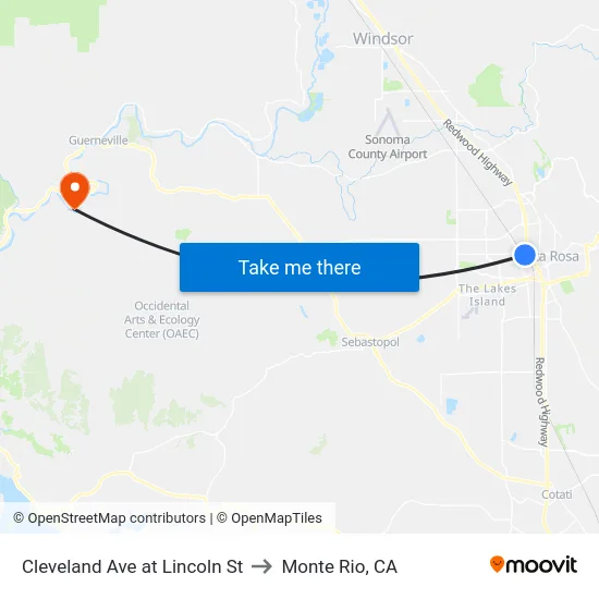 Cleveland Ave at Lincoln St to Monte Rio, CA map