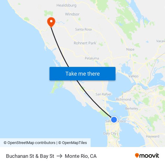 Buchanan St & Bay St to Monte Rio, CA map