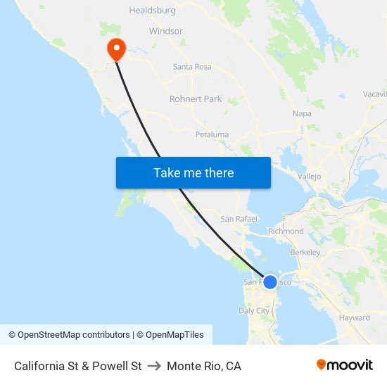 California St & Powell St to Monte Rio, CA map