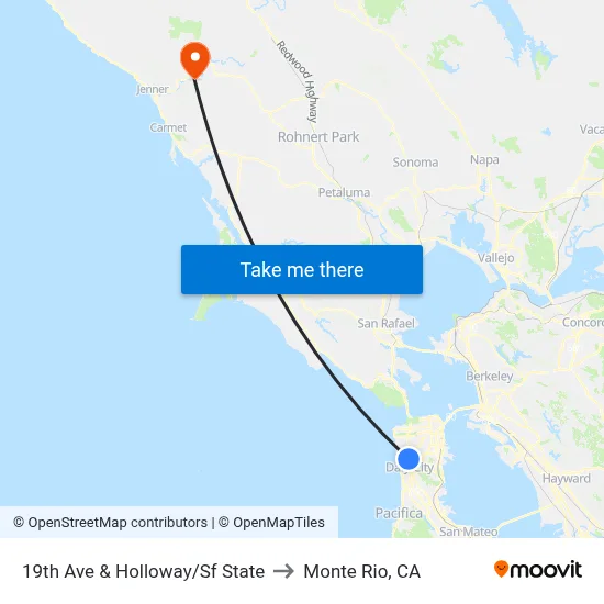 19th Ave & Holloway/Sf State to Monte Rio, CA map