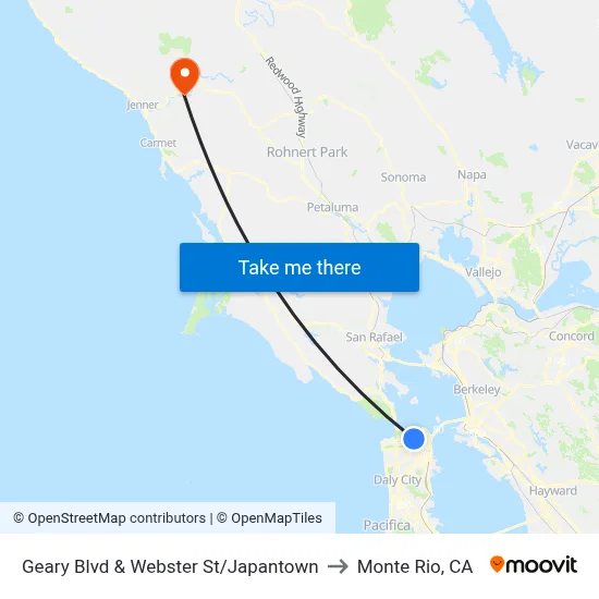 Geary Blvd & Webster St/Japantown to Monte Rio, CA map
