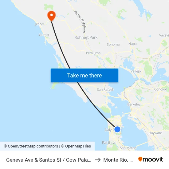 Geneva Ave & Santos St / Cow Palace to Monte Rio, CA map