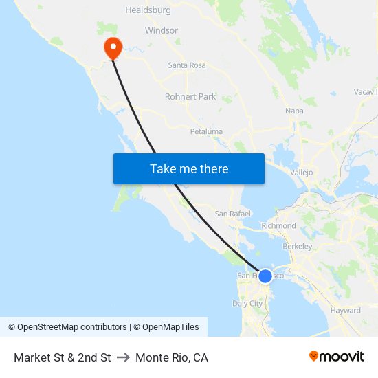 Market St & 2nd St to Monte Rio, CA map