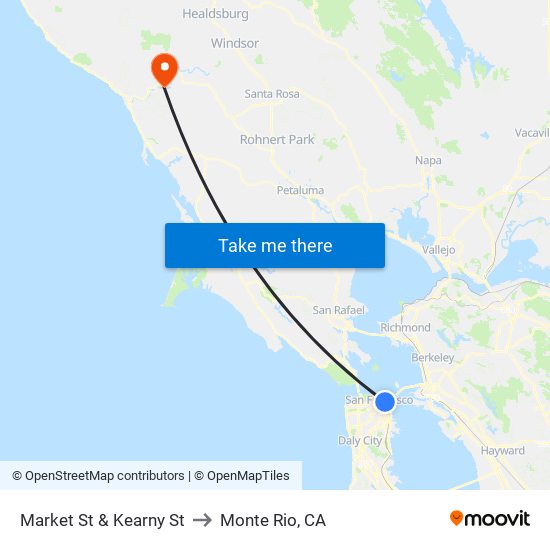 Market St & Kearny St to Monte Rio, CA map