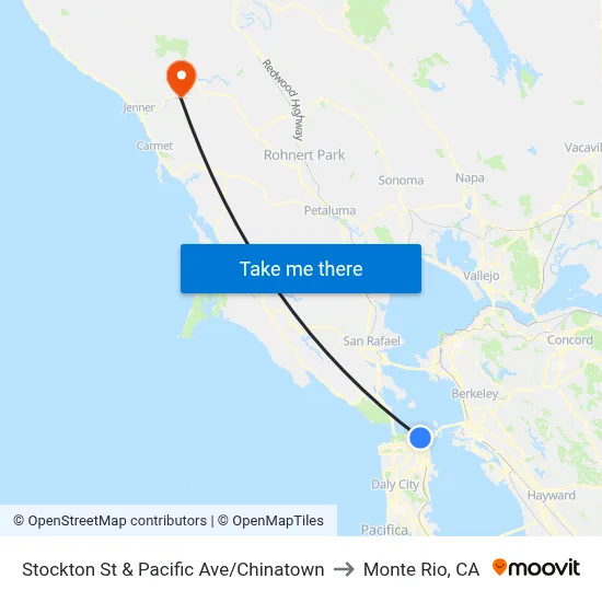 Stockton St & Pacific Ave/Chinatown to Monte Rio, CA map